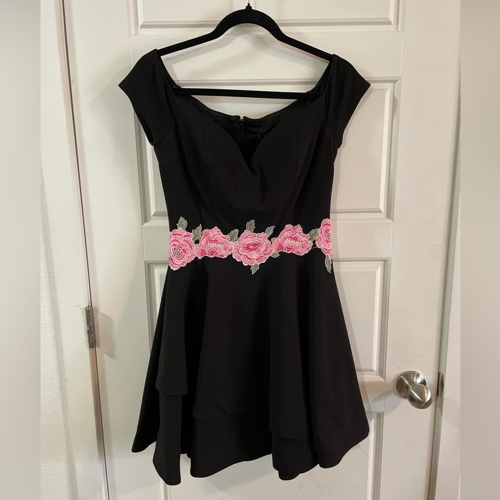 B DARLIN BlackDress Clasic Junior A-Line Off Shoulder Sweetheart Neckline Sz9/10 - Picture 2 of 13